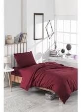 Resim MER-TİM Tek Kişilik Lastikli Nevresim Takımı Pamuklu Ranforce 160 x 220 - Bordo 