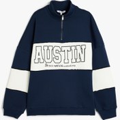 Resim Yarım Fermuarlı Slogan Baskılı Oversize Şardonlu Sweatshirt 