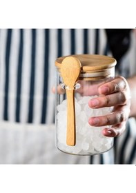 Resim Morponi Borosilikat Cam Bambu Kapaklı Ve Bambu Kaşıklı Baharat Seti 6 Adet 450ml ŞEffaf 