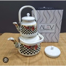 Resim Alev Emaye Çaydanlık Takımı Nostaljinin Modern Yorumu Beyaz - Siyah 