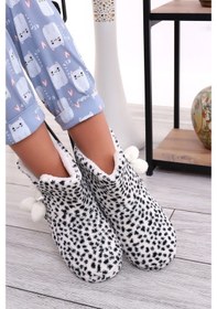 Resim Rd Eb321 Noktalı Desenli Kadın Panduf Ev Botu Ev Ayakkabısı Siyah 