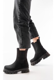 Resim Fz-299 Siyah Süet Yüksek Tabanlı Lastikli Günlük Kadın Bot Acı Kahverengi 