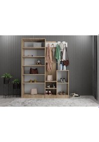 Resim Moon Portmanto Vestiyer Meşe Beyaz-140 cm 