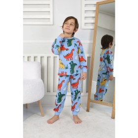 Resim Zuzunga Dinozor Desenli Erkek Çocuk Pijama Takımı Mavi 