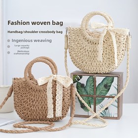 Resim Yazlık Giyim İçin Dekoratif Püskül ile Trendy Mini Hasır Çapraz Çanta, El İle Dokuma Boş Tasarım, Çıkarılabilir Omuz Askısı, Kolay Pratiklik İçin Astarlı, SendpiSTIL 