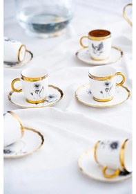 Resim Acar Melody 6 Kişilik Porselen Kahve Fincanı Takımı 90 Ml 5142 Gold Model-1 Beyaz - Gold 
