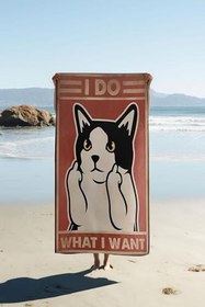 Resim Dijital Baskı Plaj Deniz Havlusu Kedi Desenli Peştamal HVL0078 