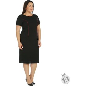 Resim 4085B-Nidya Moda Büyük Beden Elbise Biyesi Siyah Parçalı Kre... Siyah 
