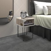 Resim Kenzlife Beyaz Ceviz Suntalam Komodin – Metal Ayaklı, Açık Raflı, Modern Tasarımlı Yan Sehpa ve Depolama Ünitesi 