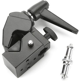 Resim Ultra Dayanıklı Alüminyum Alaşımlı Kelepçe Cihazı, Fotoğraf Stüdyoları ve Video Kamera Aydınlatması İçin Dahili Soket - 15Kg'a Kadar Kamera Tutabilir, 1/4", 3/8" ve 5/8" Konu Arayüzleri ile Uyumlu, Siyah, Sağlam Aracı Tasarımı | Ağır Hizmet Yapımı, Kamera Tutucu 