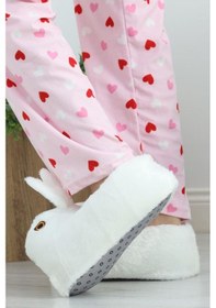 Resim Kadın Kız Çocuk Kombin Hayvanlı Tavşanlı Panduf Ev Botu Kırmızı 