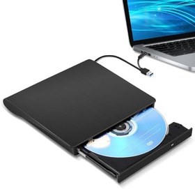 Resim Harici CD DVD +/-RW Sürücü, USB 3.0 ve USB-C Taşınabilir CD ve DVD ROM Burner Player Okuyucu Yazar Rewriter Disk Sürücü Kurulum, Siyah 