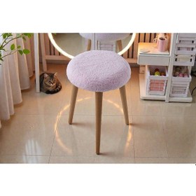 Resim Modern Ahşap Ayaklı Teddy Kumaş Tabure Makyaj Masası & Ayak Dinlendirme Elegant Pembe Pembe 