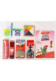 Resim 1. Sınıf Okul Hazırlık Seti - Bilgin Çocuk Tüm Dersler Soru Kitabı 318 Soru + Pensan 12 Renk Boya & Kırtasiye Seti + Tangram 