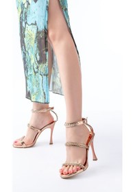 Resim A-40 Rose Taşlı Platformlu Topuklu Kadın Ayakkabı Renksiz 