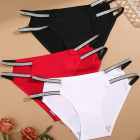 Resim 3 Adet Kadın Çift Askılı Gümüş Rengi Tozlu Düşük Bel Dikişsiz Seksi Külot 