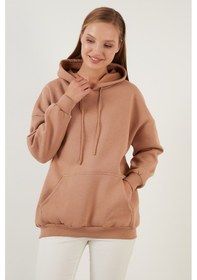 Resim Lela Regular Fit Pamuklu Kapüşonlu Yaka Şardonlu Kışlık 2'Li Paket Bayan Sweat 5863854S2 Siyah-Bisküvi 