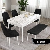Resim Canisa Concept Eta Serisi 80 x 132 cm Açılabilir Mdf Mutfak Masa Takımı Beyaz Mermer Desen Masa 4 Sandalye ve 1 Bench 