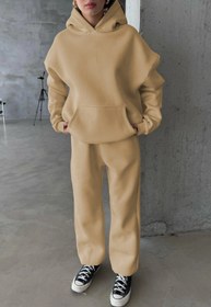 Resim CMZ COLLECTİON Kadın Oversize 3 İplik Polar Sweat Eşofman Takımı - Kapüşonlu Rahat Kalıp (17 Renk Seçeneği) 