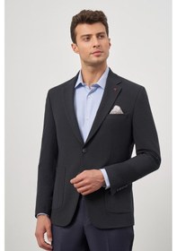 Resim İmza Koyu Lacivert Kendinden Desenli Gofreli Mono Yaka Kelebek Astar Çift Yırtmaç 2 Düğme 6 Drop Slim Fit Classic Ceket 1002245158 Koyu Lacivert 