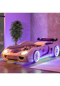 Resim Setaymobilya Vento Cooper Full Ledli Rüzgarlıklı Kumandalı Arabalı Yatak Beyaz 