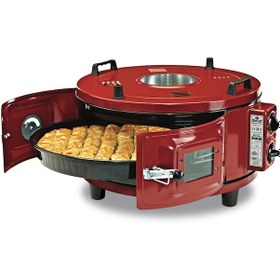 Resim İtimat Yuvarlak Davul Midi Fırın Termostatlı Döner Tepsi Lüks 1015 Kırmızı 