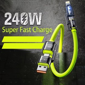 Resim 240W MAX 4-in-1 Hızlı Şarj Kablosu, 2-in-2 Şarj Kablosu USB-A/Type-C/Işık Hızlı Şarj Kablosu for iphone 16/15/14/13/12/11 Pro Max, for Samsung S25/S24/S23, LG, Moto G Oppo Vivo Xiaomi Oneplus Redmi ve Daha Fazlası için 