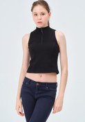 Resim Asena Mila Yakası Fermuarlı Kaşkorse Fıtted/vücuda Oturan Siyah Crop 