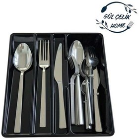 Resim 36 Parça 6 Kişilik Çatal Bıçak Kaşık Seti Sade Düz Model Kutulu Paslanmaz Çelik 