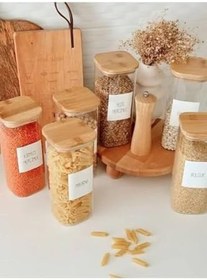 Resim btmhome 1300 ml Bambu Kare Kapaklı Cam Kavanoz Seti 3 Adet Şeffaf 