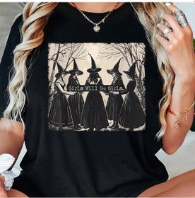 Resim Snapbuykız Cadı Orman Baskılı Spor T-shirt - Yazlık Kısa Kollu Gevşek Kesimblackkadın Black 