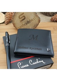 Resim Kişiye Özel Pierre Cardin Deri Erkek Cüzdan + Kalem Hediyeli Siyah 