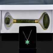 Resim Papatya Silver 925 Ayar Gümüş Rose Kaplama Yeşil Opal Taşlı Lotus Çiçeği Kolye Yeşim Taşı Yüz Masaj Aleti Hediye 