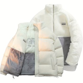 Resim Erkekler İçin Çift Taraflı Kışlık Ceket - Beyaz & Mavi Yarım Fermuarlı - İki Tonlu Mont, Dik Yaka & Fermuarlı Cep, Makinede Yıkanabilir - Kayak, Açık Hava Aktiviteleri İçin Günlük Kar Montu (Beyaz/Mavi) 