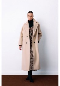 Resim Sateen Kruvaze Uzun Kaban - Bej-135258 Bej 