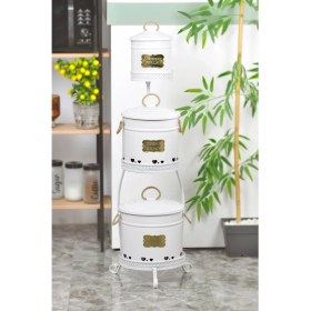 Resim Evistro Metal Standlı 3 Katlı Patates Soğan Sarımsak Saklama Kovası Beyaz 