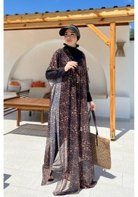 Resim Remsa Tesettür Mayo Üzerine Desenli Tek Kaftan Pareo 430-313 Leopar Siyah 