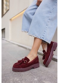 Resim Gray Kadın Kahve Gercek Suet Puskul Detay Eva Taban Loafer Ayakkabi Bordo Suet 