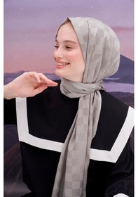 Resim Carell Dama Jakar İtalyan İpekli Şal Açık Gri Çok Renkli 