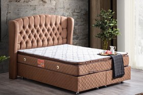 Resim NİCE BAZA BAŞLIK VE REAL PEDLİ YATAK, AÇIK KAHVE, 160X200 