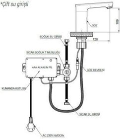 Resim Gpd Flb13 Pilli - Elektrikli Çift Su Girişli Fotoselli Lavabo Bataryası 