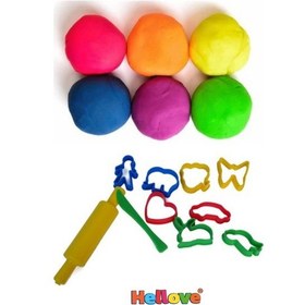 Resim 6 Adet Oyun Hamuru + Oyun Hamuru İçin Merdane Ve Kalıp Seti Play Dough 