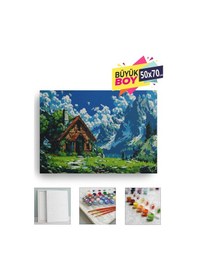 Resim Sayılarla Boyama Seti Numaralı Tuval Fırça Boya Dahil Kasnaklı Set 50x70 Cm - Dağ Evi 