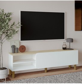 Resim İnarch Dizayn River 150 Cm Modern Tv Sehpası Kapaklı Ve Raflı Tasarım Beyaz - Safirmeşe 
