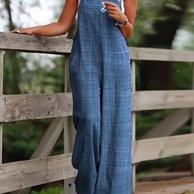 Resim Avrupa ve Amerikan tarzı üç düğmeli geniş omuz askılı tulum 