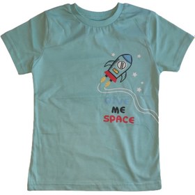 Resim Tunngoo Astronot Erkek Ve Kız Bebek Çocuk Kısa Kollu Yazlık Tshirt Yeşil 1-2-3-4 Yaş P 2060 