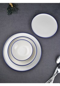 Resim 24 Parça Porselen Yemek Takımı 6 Kişilik Sade Mavi Çeyiz Yemek Seti Mavi 