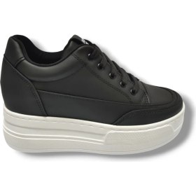Resim Şanzelize 187-25 Deri Dolgu Topuk Kadın Sneaker Siyah Beyaz 