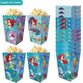Resim 12 Adet Disney Denizkızı Prenses Patlamış Mısır Kutuları - Renkli Su Altı Temalı Parti Atıştırmalık Kovaları Doğum Günleri, Mezuniyetler ve Kutlamalar İçin - Dayanıklı Kağıt Malzeme, 4 Benzersiz Stil (3 Stil + 1 Bonus) 