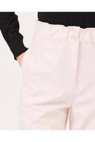 Resim Seçil Minimalist Yüksek Bel Crop Deri Pantolon - Günlük & Şık - Bej / 40 